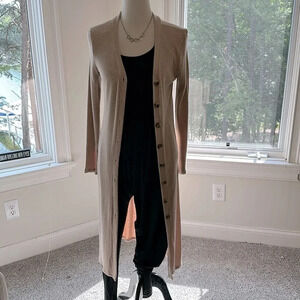 NWOT Gibsonlook Long Tan Ribbed Duster, Medium, Never Worn